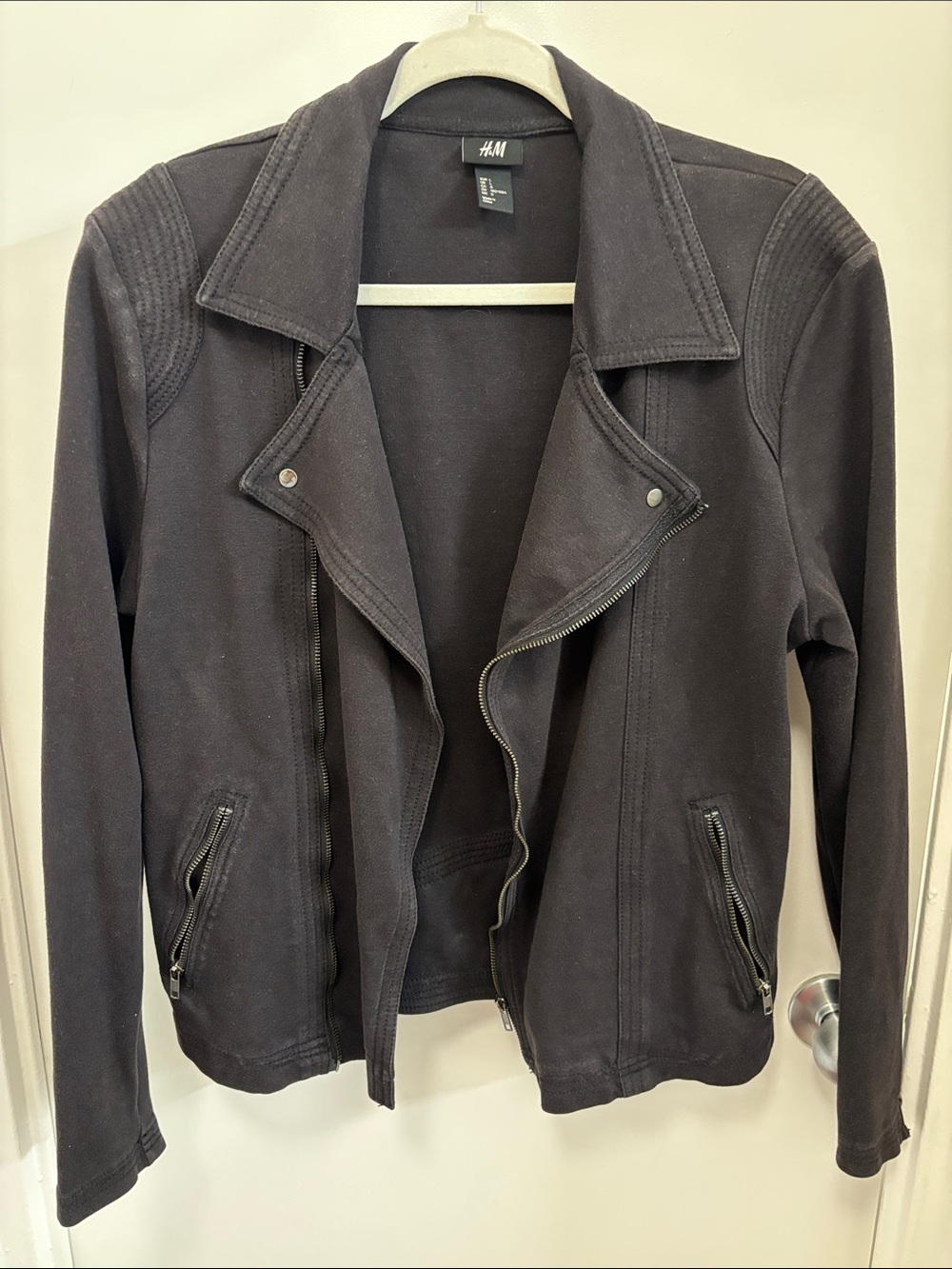 H&M Black Zip-Front Moto-Style Jacket